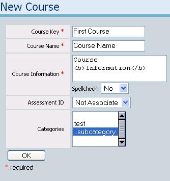 image shows an example of a 'new course' page.